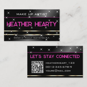 QR Code Template Luxury Black Gold Glitter Stars Business Card