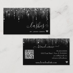 QR Code Template Pretty Drips Silver Glitter Rain Business Card