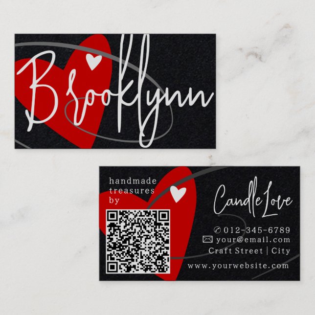 QR Code Template Red Made With Love Heart Crafters Business Card (Front/Back)