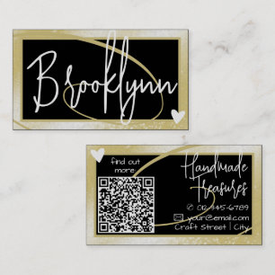 QR Code Template Stylish Light Gold Frame Heart  Business Card