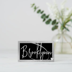 QR Code Template Stylish Silver Grey Frame Heart Business Card