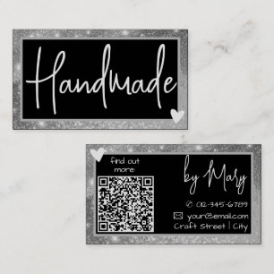 QR Code Template Stylish Silver Grey Frame Heart  Business Card