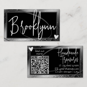 QR Code Template Stylish Silver Grey Frame Heart  Business Card