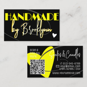 QR Code Template Stylish Yellow Handmade Heart Business Card