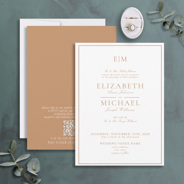 QR Code Terracotta Classic Script Monogram Wedding Invitation (Creator Uploaded)