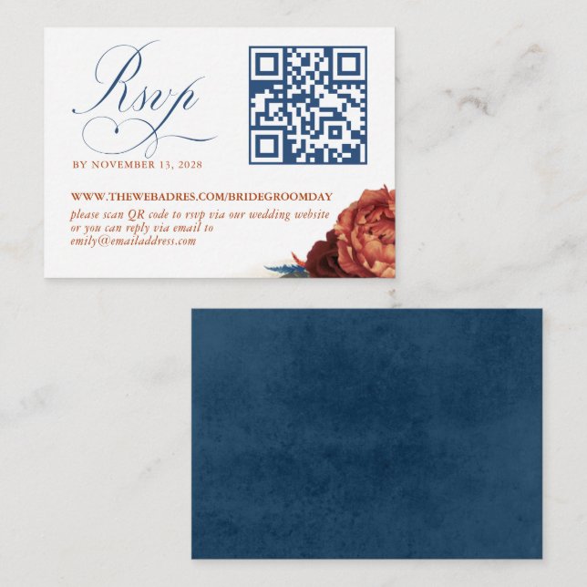 QR Code Terracotta Floral Wedding RSVP Enclosure C Card (Front/Back)
