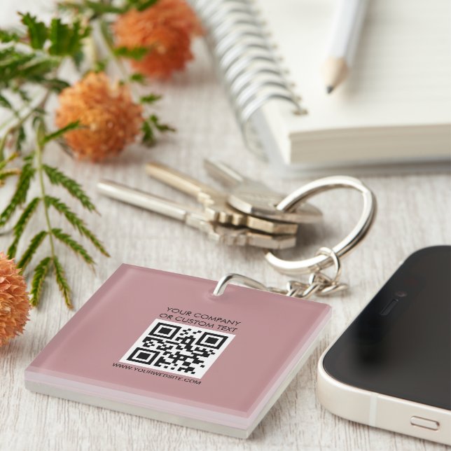 QR Code  Text  Modern Minimalist Key Ring (Front Right)