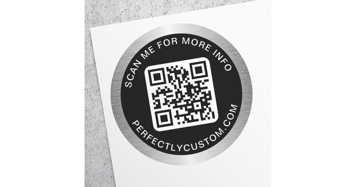Silver Qr Code Logo QR code text silver gray gradient border black Classic Round Sticker ...