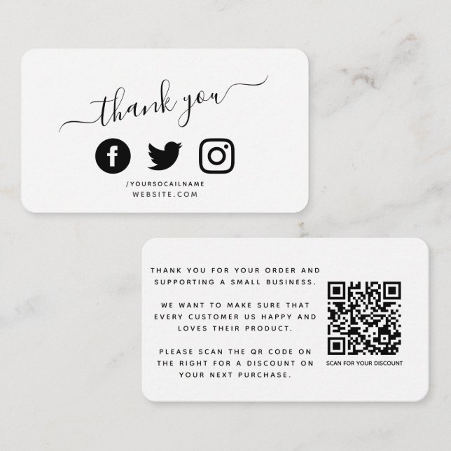 QR code thank you discount Social media Enclosure Card (Front/Back)