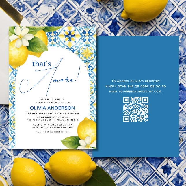 QR Code That's Amore Italian Lemon Bridal Shower Invitation (Creator Uploaded)