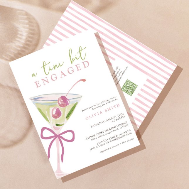 QR Code Tini Bit Engaged Martini Bridal Shower Invitation (Creator Uploaded)