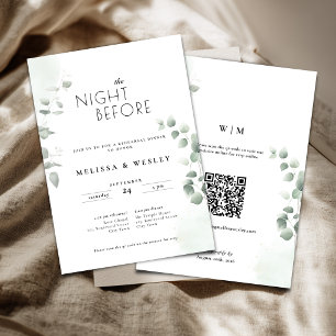 QR Code Trendy Greenery Rehearsal Wedding Invitation
