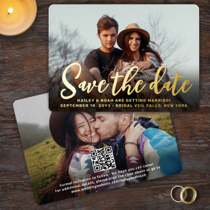 QR Code Trendy Script Wedding Save the Date Photo