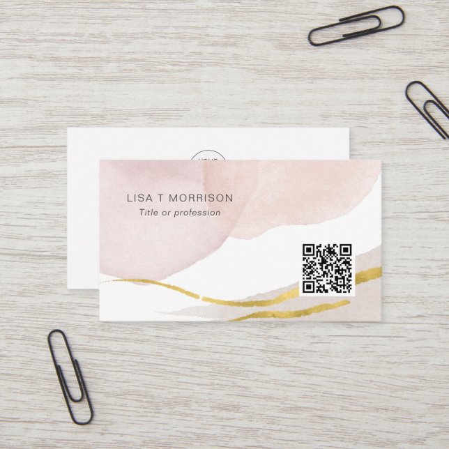QR code Trendy watercolor abstract logo Business Card (Front/Back In Situ)