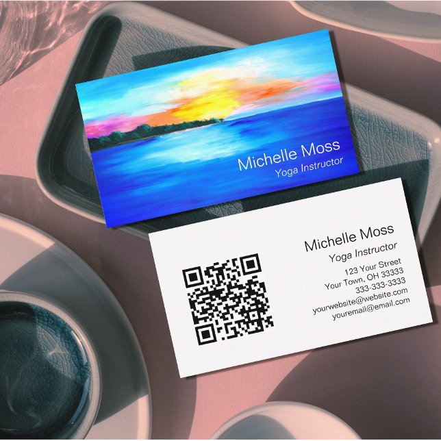 QR code Tropical Beach Ocean Yoga Instructor Business Card (Creator Uploaded)