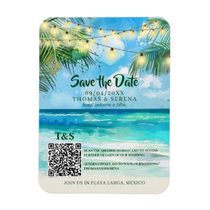 QR Code Tropical Beach Save The Date Destination Magnet
