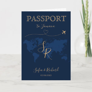QR Code Tropical Beach Wedding Passport World Map Invitation