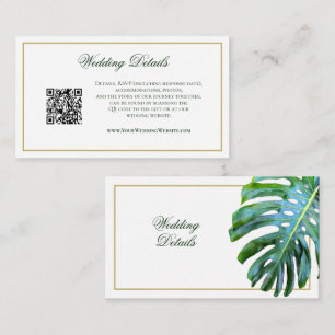 QR Code Tropical Greenery Monstera Wedding Details Enclosure Card