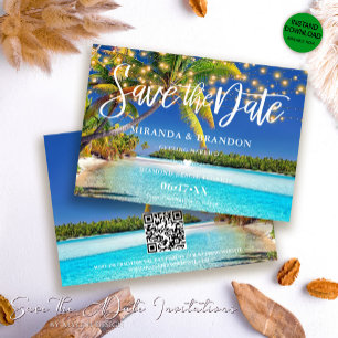QR Code Tropical Palm Beach Save the Date Card
