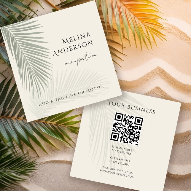 QR Code Tropical Palm Square Business Card (Creator Uploaded)