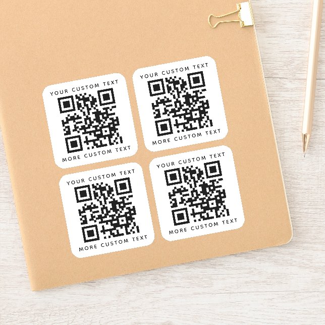 QR code two lines of text above and below square (Notebook)