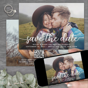 QR Code & Two Photos Simple Modern Script Wedding Save The Date