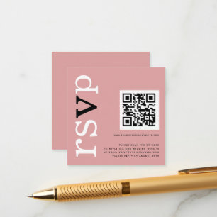QR Code Typography Dusty Rose Wedding Online RSVP Enclosure Card
