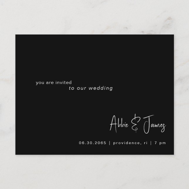 QR Code Ultra Contemporary B/W Wedding Invitation Postcard (Front)