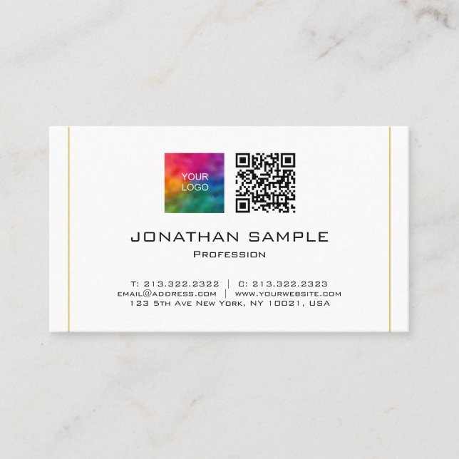 QR Code Upload Corporate Logo Professional Elegant Business Card (Front)
