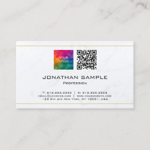 QR Code Upload Corporate Logo White Marble Gold Business Card