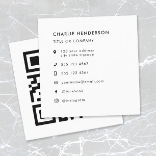 QR Code Upload Modern Minimalist Simple White Square Business Card