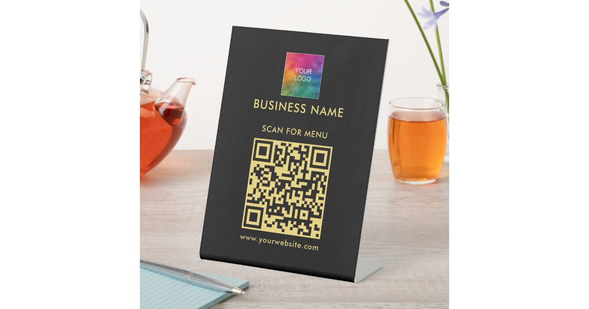 Qr Code Upload Scanner QR Code Upload Your Logo Here Scan For Menu Pedestal Sign | Zazzle