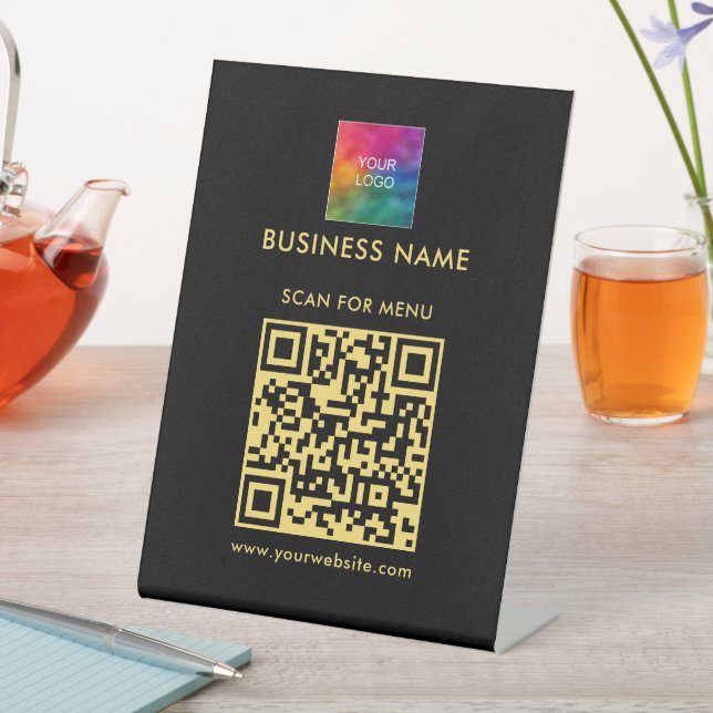 QR Code Upload Your Logo Here Scan For Menu Pedestal Sign (In SItu)
