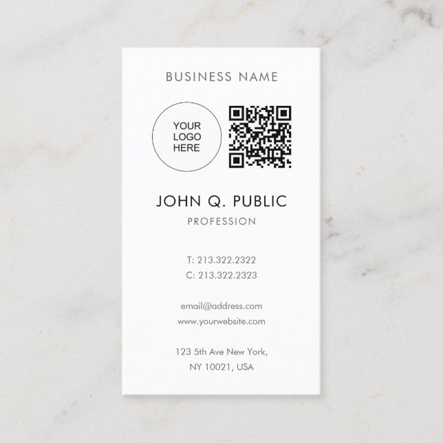QR Code Upload Your Own Logo to Modern Minimal Business Card (Front)