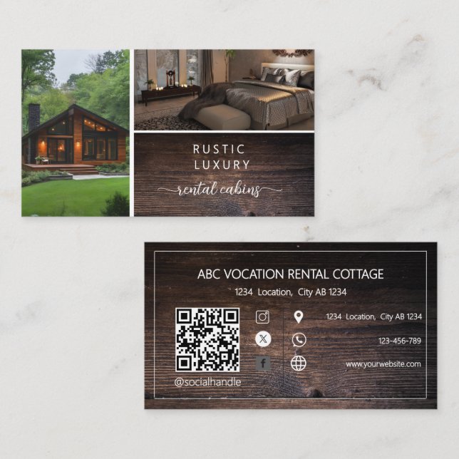 QR Code Vacation Rental Guest House Rustic Business Card (Front/Back)