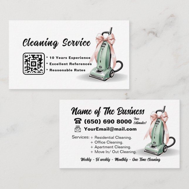 QR code Vacuum Cleaner House Cleaning Services Business Card (Front/Back)
