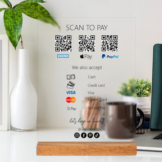 Qr Code Venmo Scan to Pay Payment Icons Acrylic Sign (Qr Code Venmo Scan to Pay Payment Icons Acrylic Sign)