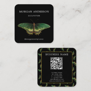 QR Code Vintage Butterfly Black Square Business Card