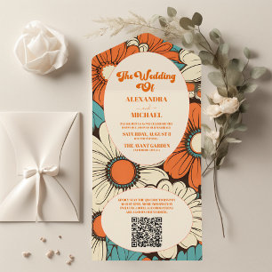 QR Code Vintage Retro Wedding  All In One Invitation