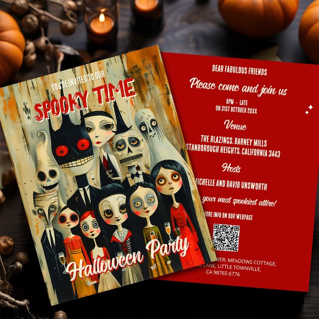 QR Code Vintage Spooky Halloween Invitation Postcard (Creator Uploaded)