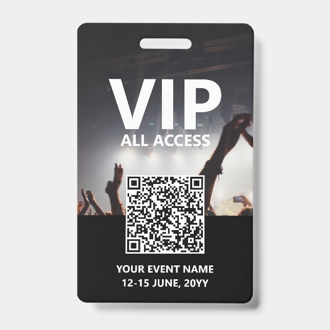 Qr Code VIP All Access Pass Custom Event ID Badge (Front)