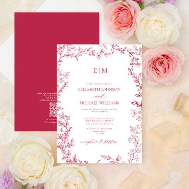 QR Code Vivid Magenta Elegant Monogram Wedding Invitation (Creator Uploaded)
