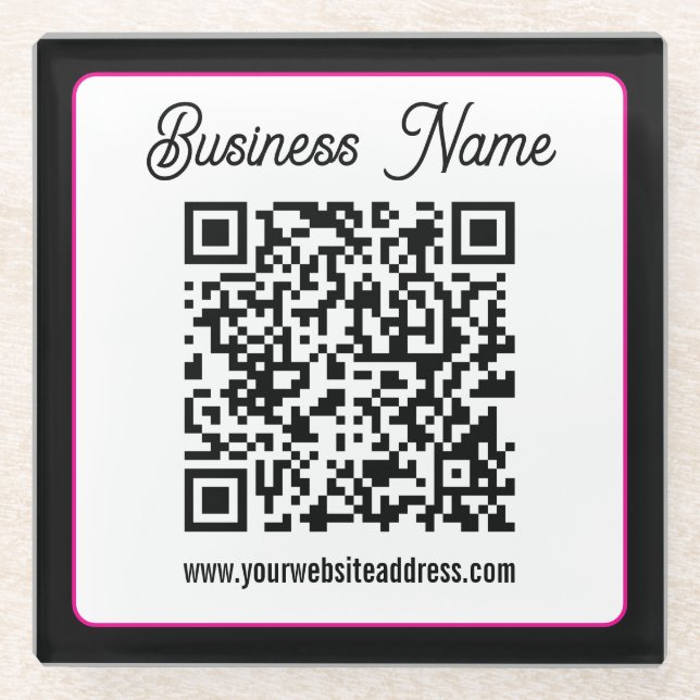 QR Code w/Script Cursive Handwriting Glass Coaster (Front)