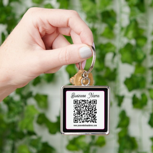QR Code w/Script Cursive Handwriting Key Ring (Hand)