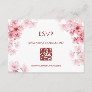 QR Code Watercolor Cherry Blossom RSVP Enclosure Card