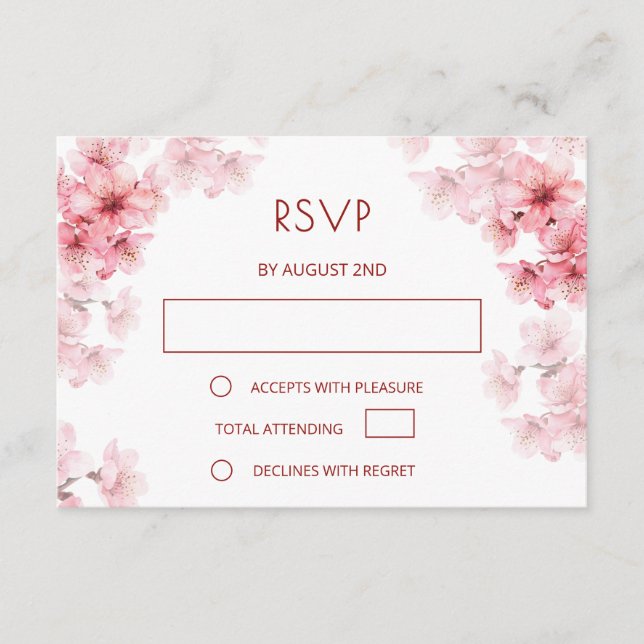 QR Code | Watercolor Cherry Blossom RSVP Enclosure Card (Front)