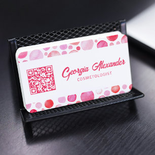 QR Code Watercolor Cosmetologist Beauty Business Card