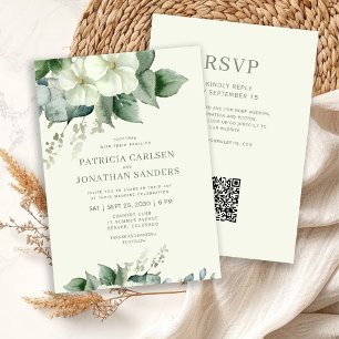 QR code watercolor floral rustic elegant wedding Invitation