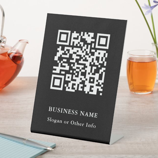 QR Code Website Link Black Modern Business Pedestal Sign (In SItu)