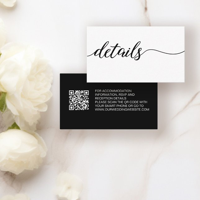 QR code website Minimalist wedding details card (Black and white details wedding website qr code wedding insert enclosure card)